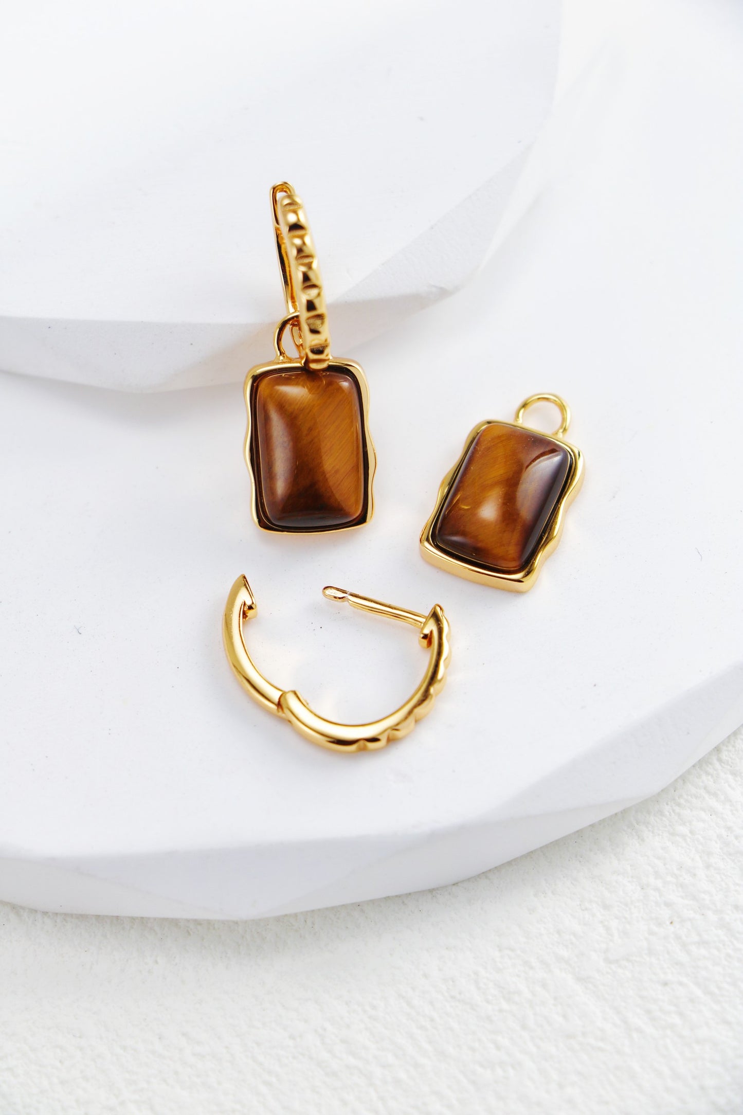 Caramel Natural Tiger Eye Hoop Earrings