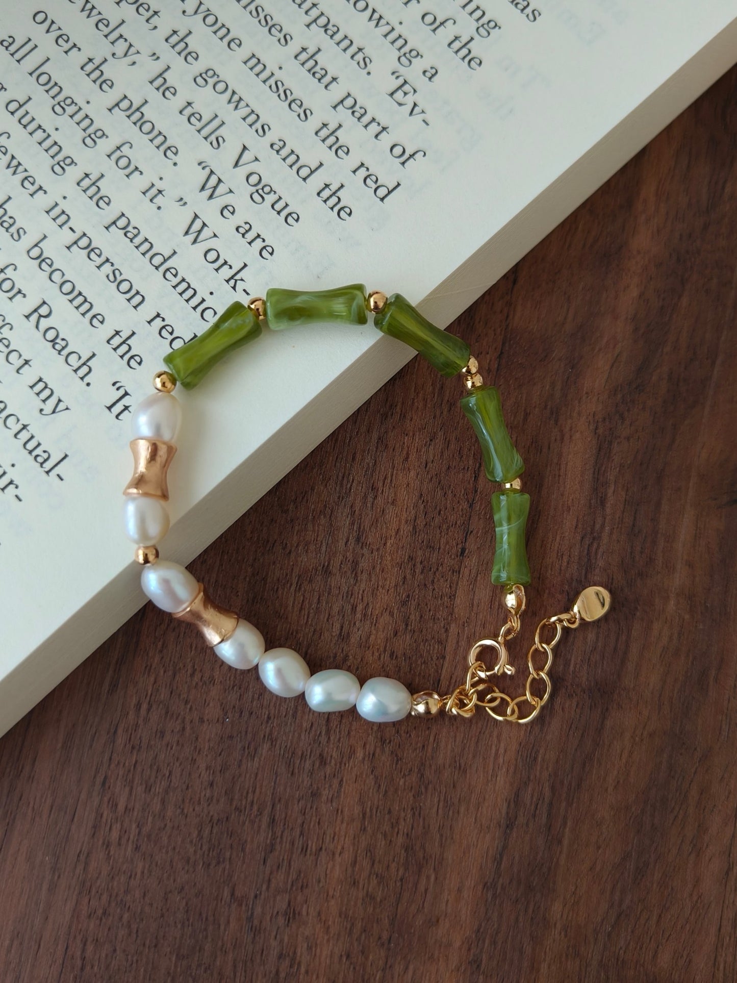 Charlotte Pearl & Green Resin Bracelet