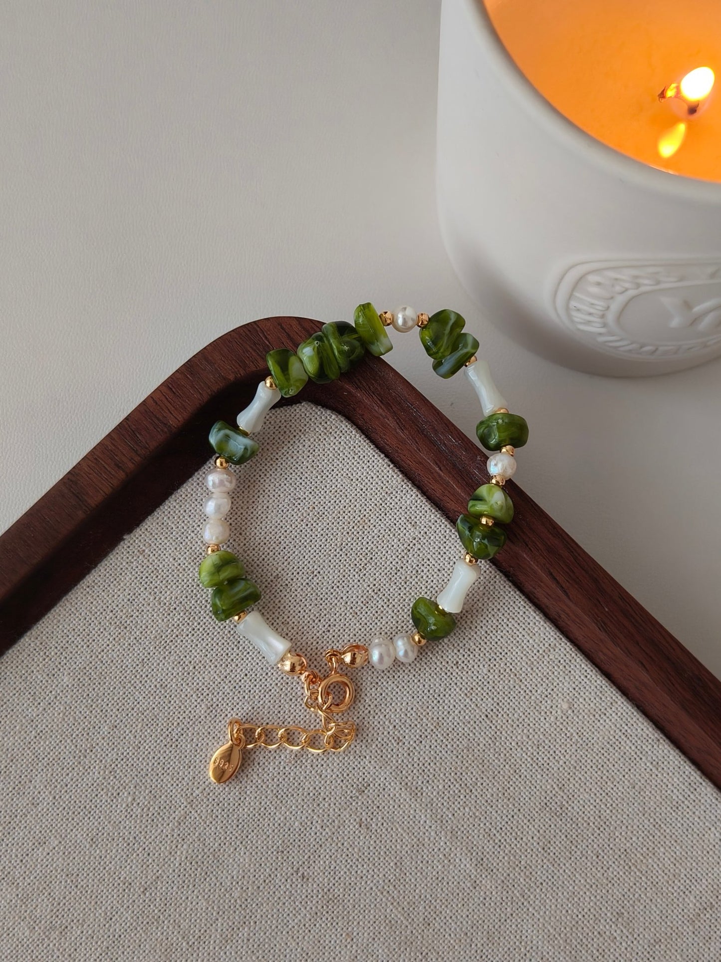 Charlotte Shell & Green Resin Bracelet