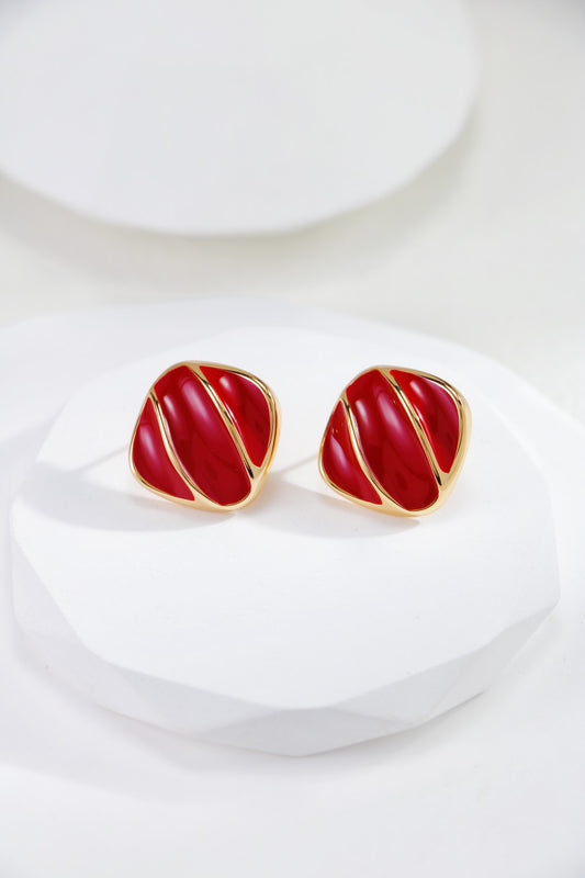 these studs has burgundy red drip glaze with soft gold lines, the square shape shows unique taste. these french style earrings are perfect for work, date, party, or gifts