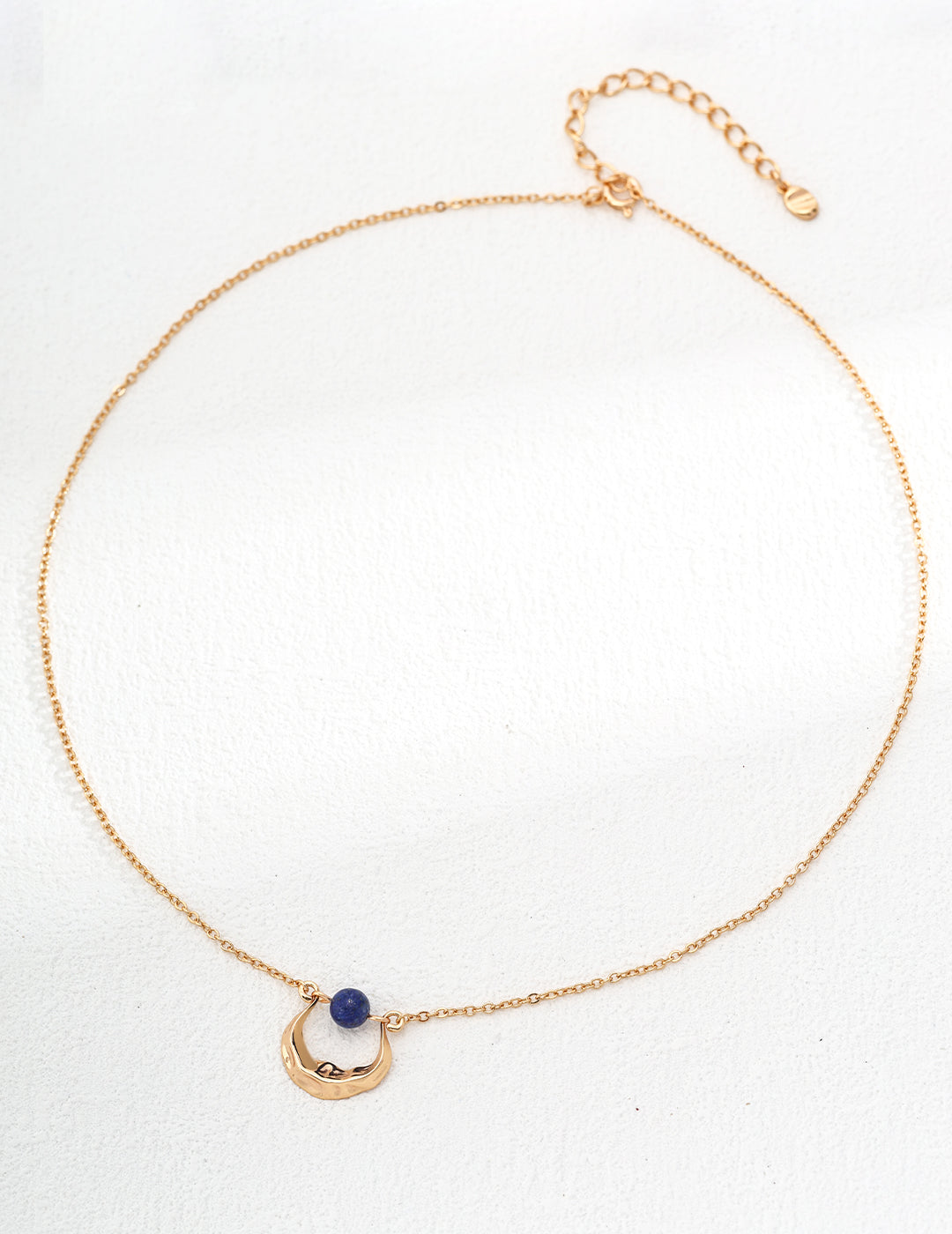 a lapis beads with a moon shaped pendant necklace, 18k gold plated sterling silver