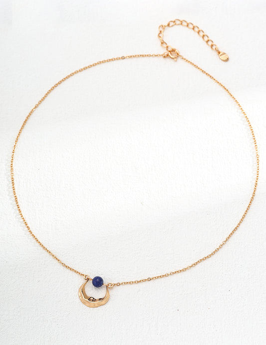 a lapis beads with a moon shaped pendant necklace, 18k gold plated sterling silver