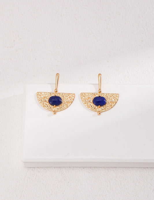 fan shape dangle earrings with a lapis beads in the middle