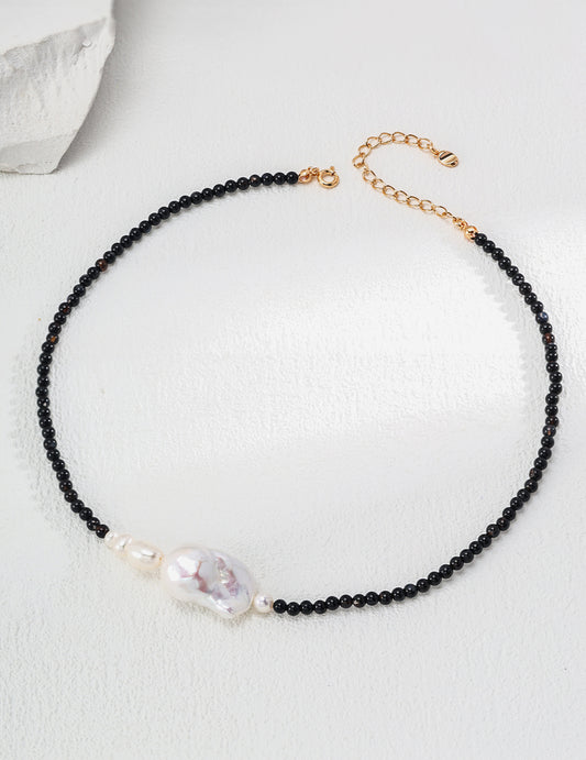 Nina Black Agate Pearl Necklace